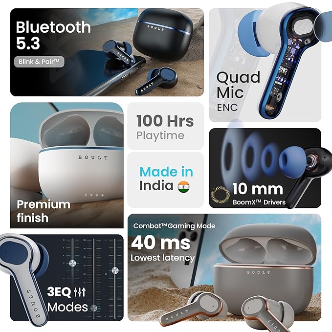 Boult Audio Curve Buds Pro with 100H Playtime, 4 Mics Clear Calling, 40ms Low Latency Gaming - 1