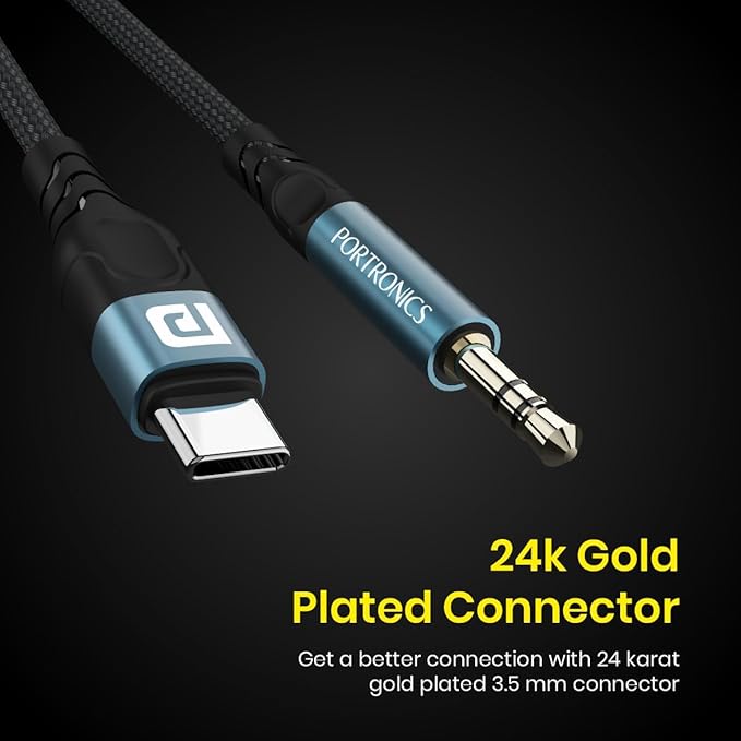 Portronics iKonnect C + USB C to 3.5mm Audio Adapter Hi-Fi Stereo Type C to Aux Headphone Male Cord Car Auxiliary Cable - 1