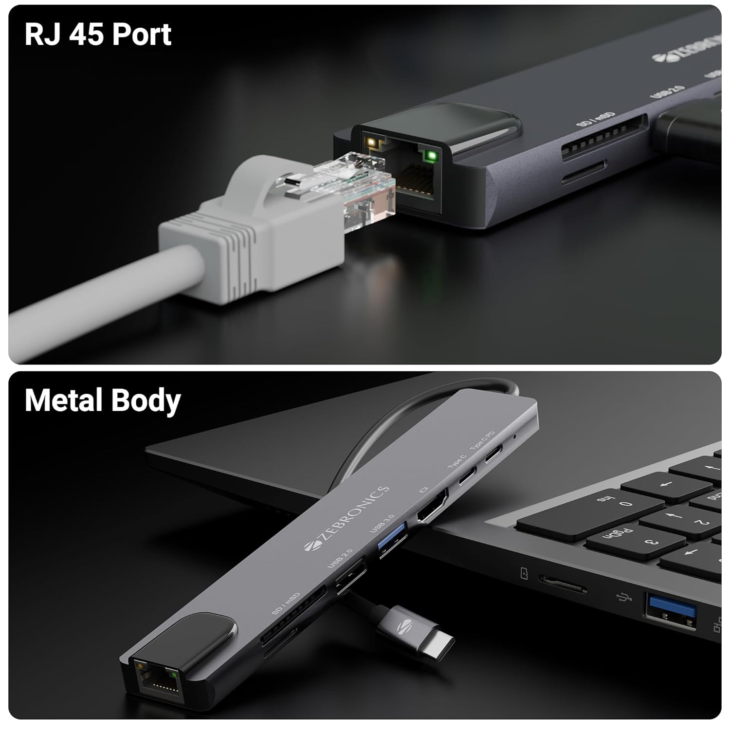 ZEBRONICS CT81, 8 in 1 Multiport HUB, 4K HDMI, 100 Watts PD Charging - 2