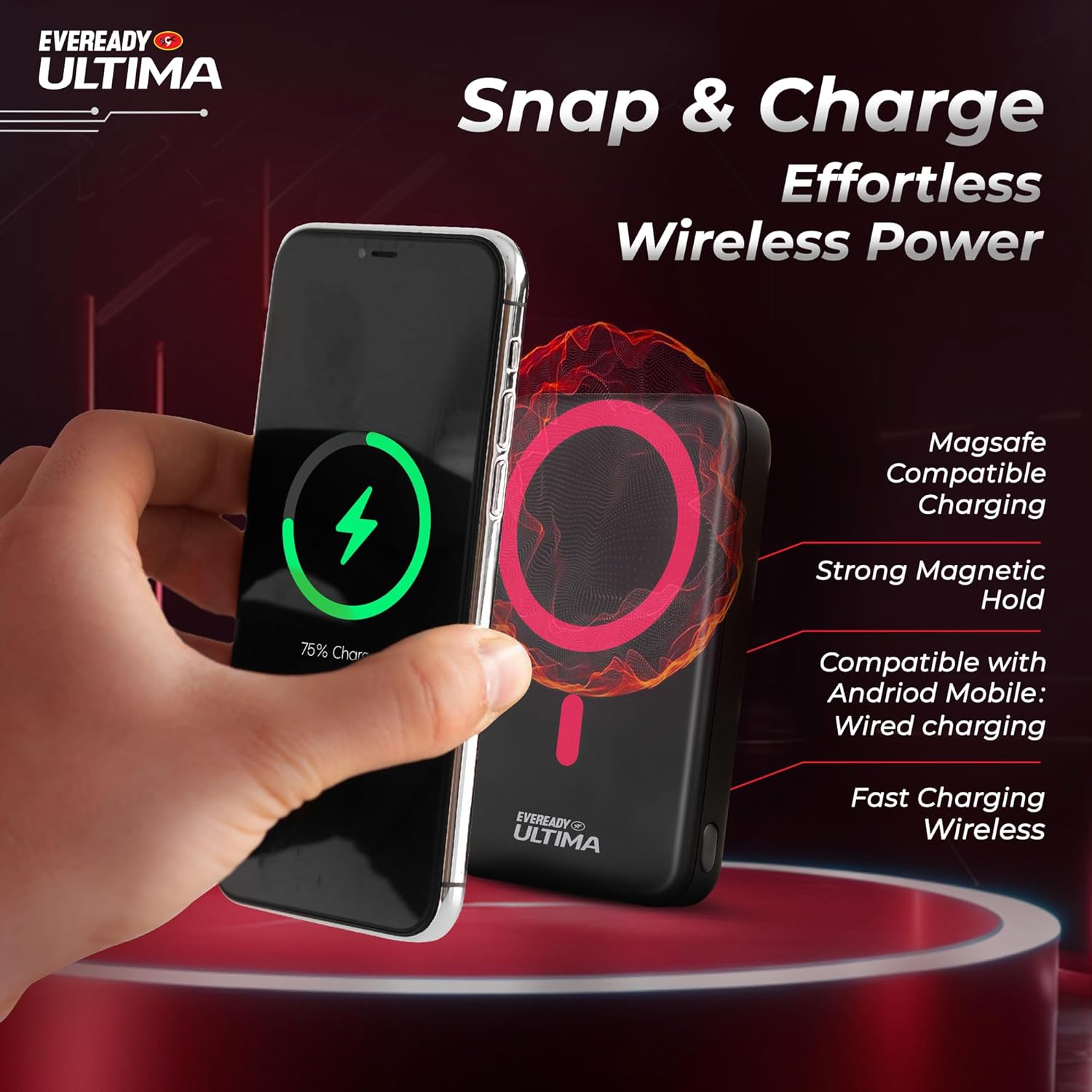 Eveready Ultima MagSafe Compatible Power Bank- PB31, 10,000mAh, 22.5W Wired - 2