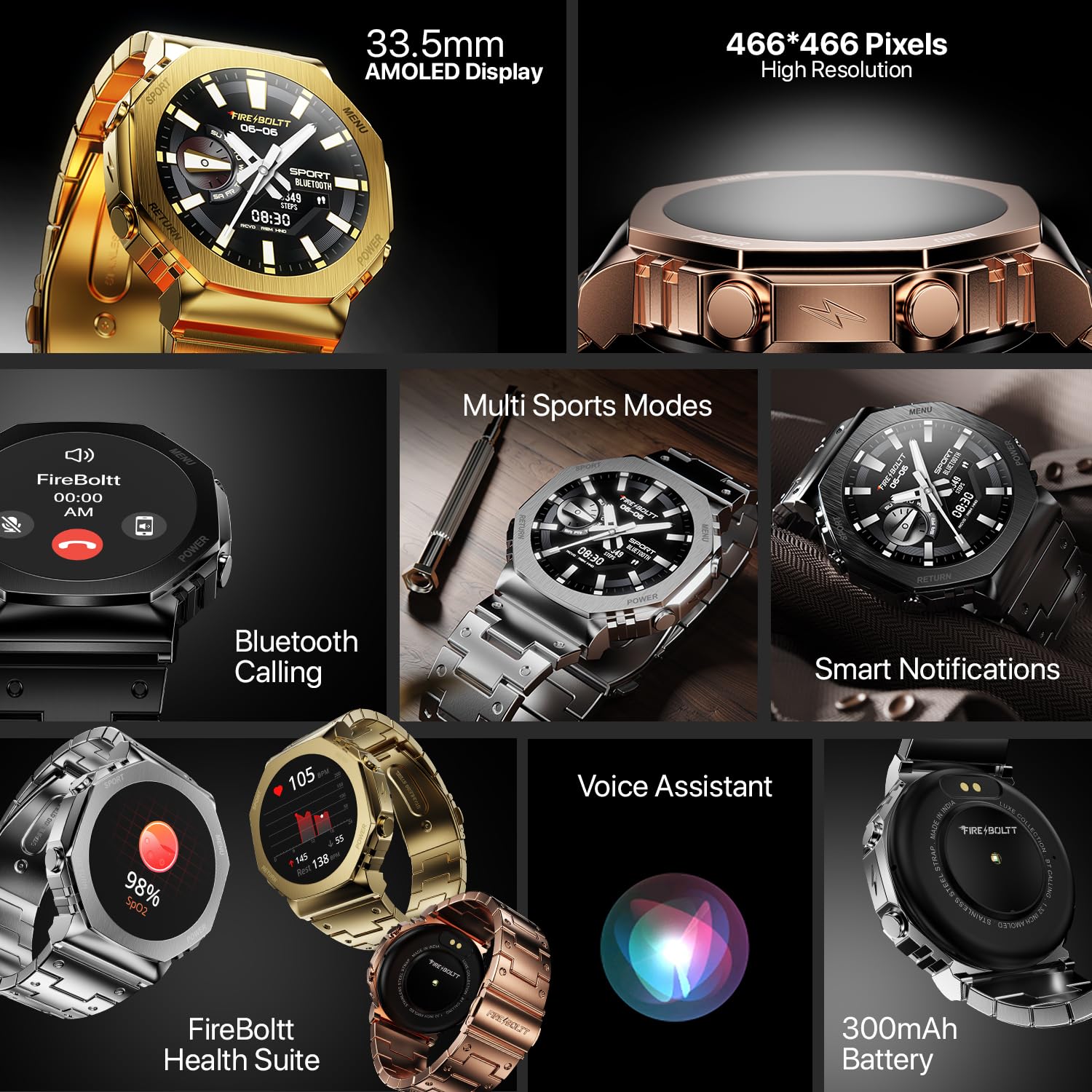Fire Boltt Obsidia  AMOLED Display, Stainless Steel Design, Resolution, Bluetooth Calling - 1