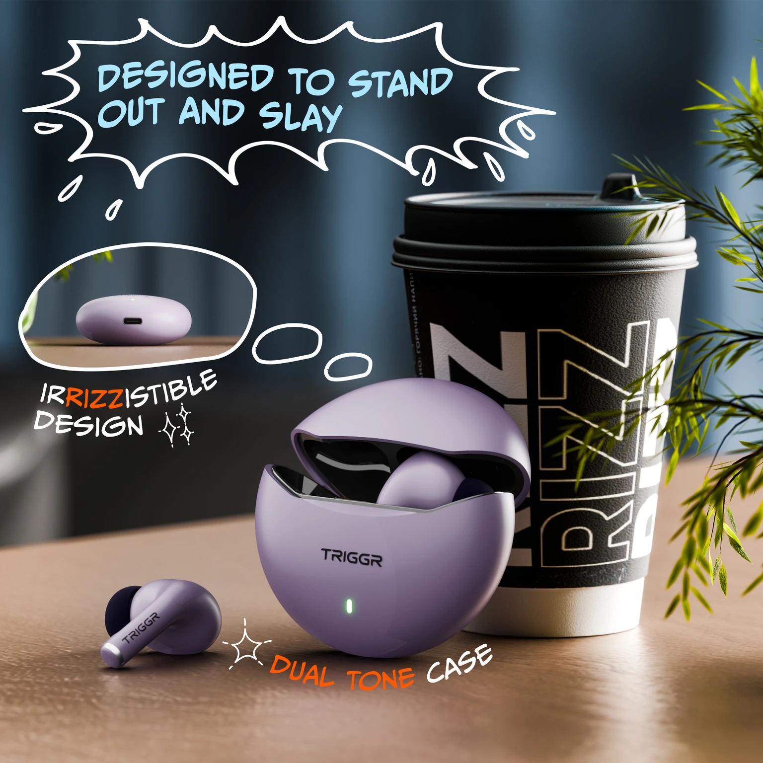 TRIGGR Rizz with 40H Playback, Spherical Design, 13mm Drivers, Rich Bass, Fast Charging Bluetooth Headset - 1