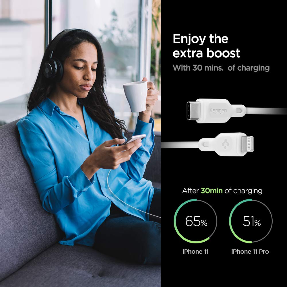 Spigen Apple MFi Certified USB C to Lightning Charge Sync Cable 0.9 Meters, 2 Pack - 1