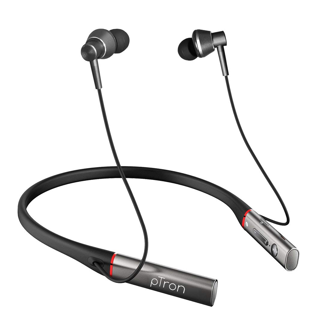 pTron Tangent Plus Magnetic in-Ear Wireless Bluetooth 5.0 Headphones, 15hrs Playback with Deep Bass, TF Player/Selfie Feature, IPX4 Water/Sweat Resist Total - 0