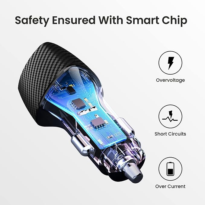 Portronics 51W Car Power 16 Fast Car Charger with Dual Output, 51 Watts Total (18W USB + 33W Type C PD) - 3