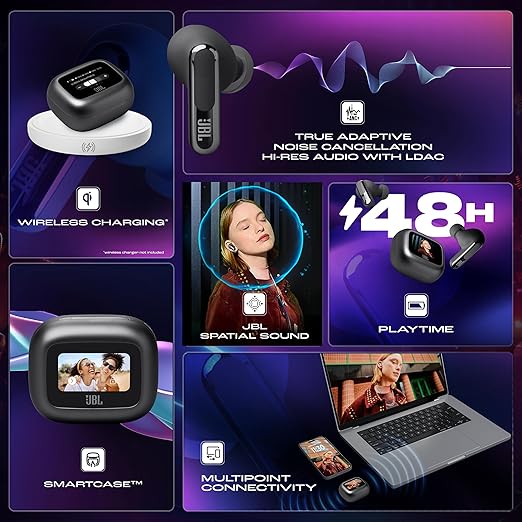 JBL New Launch Live Beam 3 TWS,Hi-Res Audio True ANC Earbuds,Smart Case with Touch Display,48H Playtime,Wireless Charging - 1