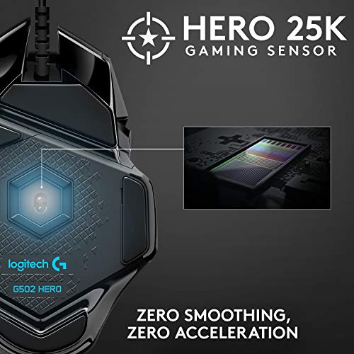 Logitech G502 Hero High Performance Wired Gaming Mouse, Hero 25K Sensor, 25,600 DPI, RGB, Adjustable Weights, 11 Programmable Buttons, On-Board Memory - 1