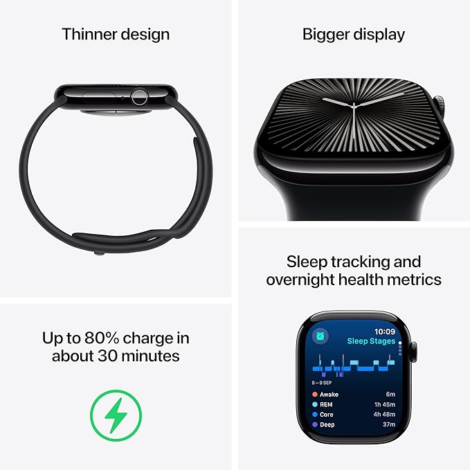Apple Watch Series 10 [GPS 46 mm] Jet Black ECG App, Always-On Retina Display, Water Resistant - 2