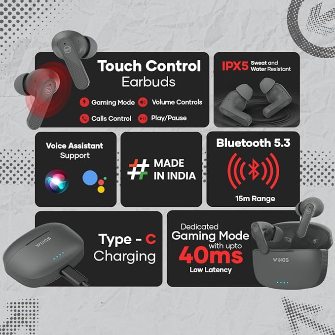 Wings Flobuds 400 Made in India High Fidelity lifestyle earbuds, Wireless Bluetooth 5.3, 50 Hrs Playtime with 10 hours - 3