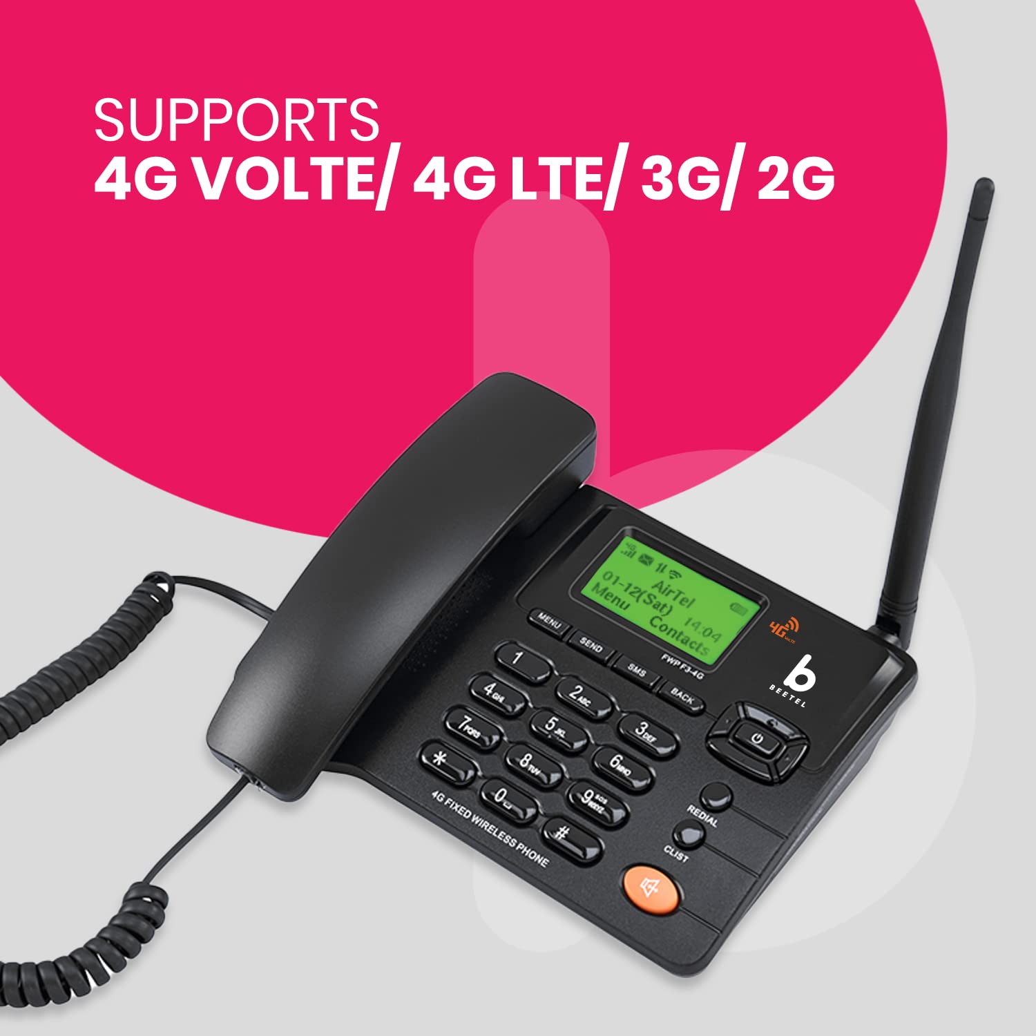 Beetel F3 4G Fixed Landline Wireless Phone with Hotspot, LED Backlight, 2 Way Digital Speaker, Supports 4G Volte, 4G LTE, 3G, 2G (F3)(Black) - 1