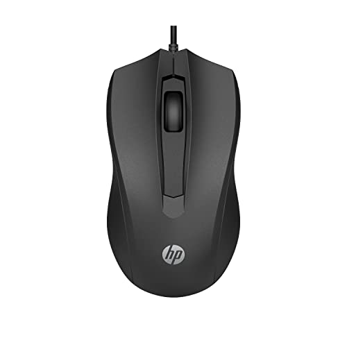 HP Wired Mouse 100 with 1600 DPI Optical Sensor, USB Plug-and -Play,ambidextrous Design, Built-in Scrolling and 3 Handy Buttons - 0
