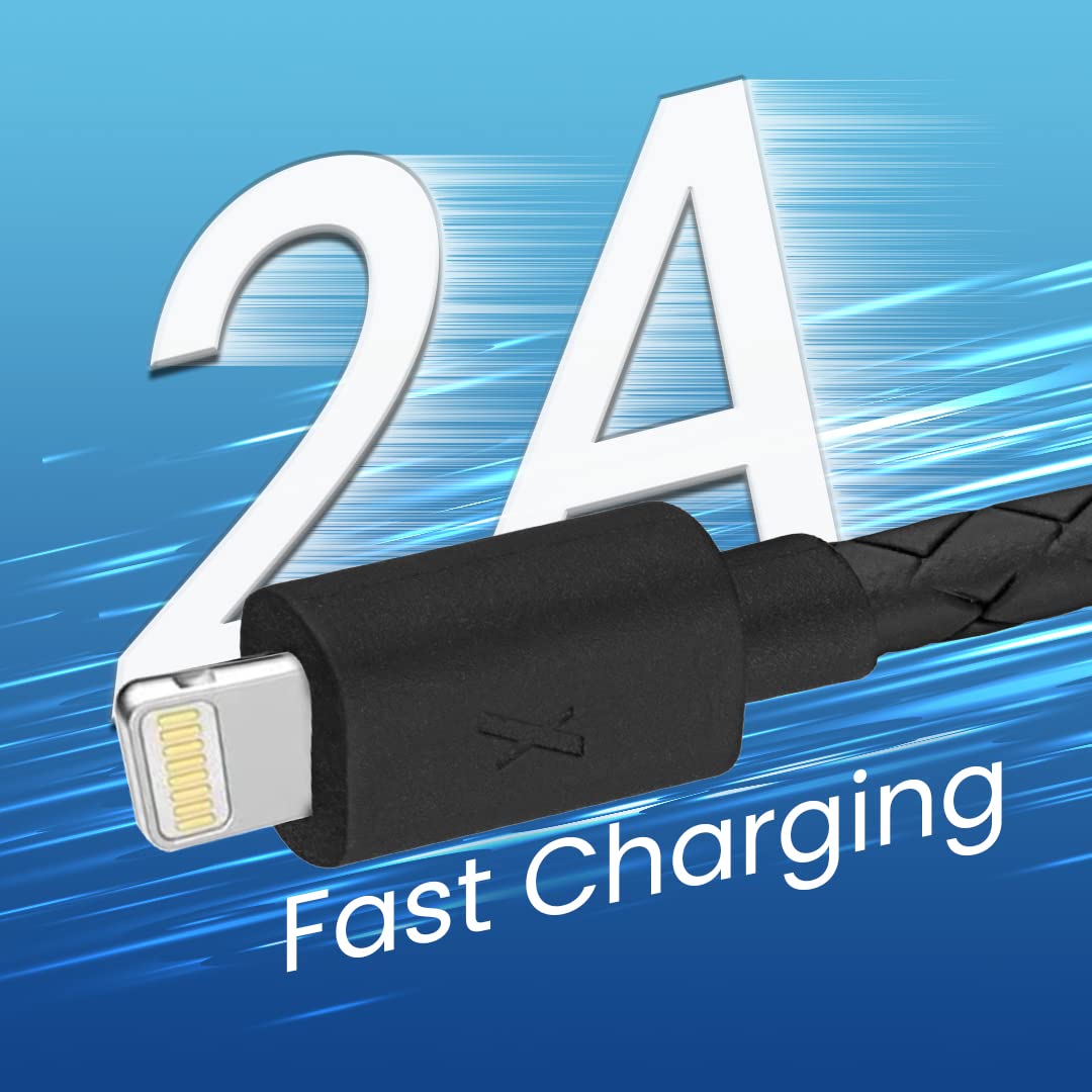 FLiX (Beetel) USB to iPhone Lightning Textured Pattern Data Sync & 2A Fast Charging Cable, Made in India, 480Mbps Data Sync, Tough Cable, 1 Meter Long Total - 2