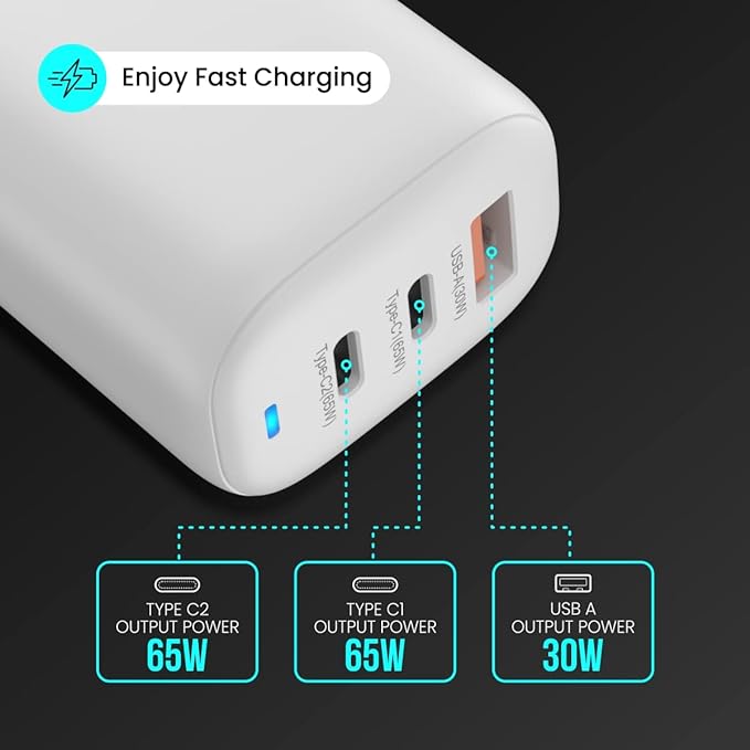 Portronics Adapto 65X 65w Mach USB and Type C Adapter wall charger with Triple Output Ports (1 USB + 2 PD)| Fast Charging with GaN Technology - 3
