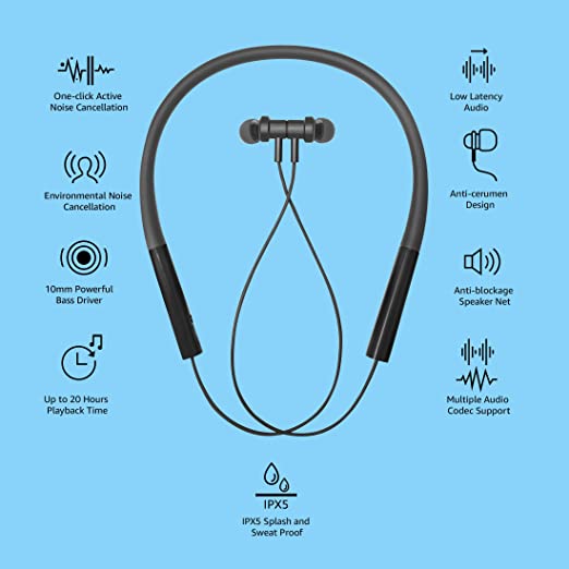 Mi Neckband Pro Bluetooth Wireless In Ear Earphones With Mic ,Powerful Bass, Ipx5, Up To 20Hrs Playback, Anc & Enc (Black) - 0