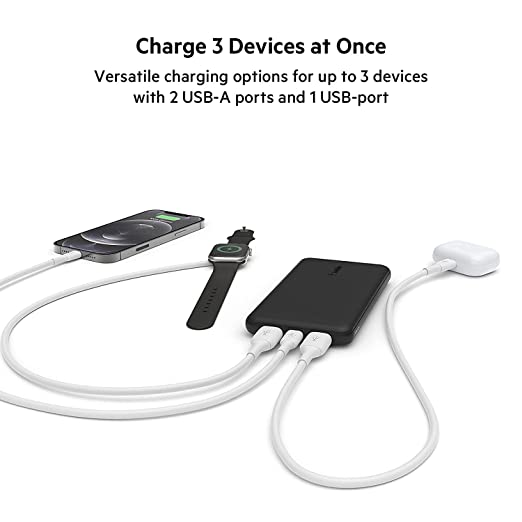 Belkin Pocket Power 10,000 mah Power Bank Charges 3 Devices simultaneously up to 15W (for iPhone, Samsung Galaxy,Pixel 4,Apple Watch, Apple AirPods an - 3