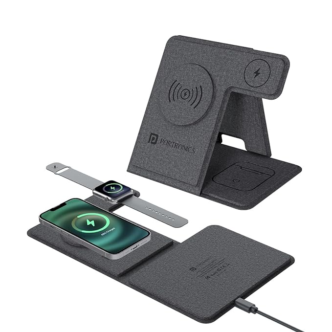 Portronics Freedom Fold 3 15W 3 in 1 Foldable MagSafe Compatible Wireless Charger - 0