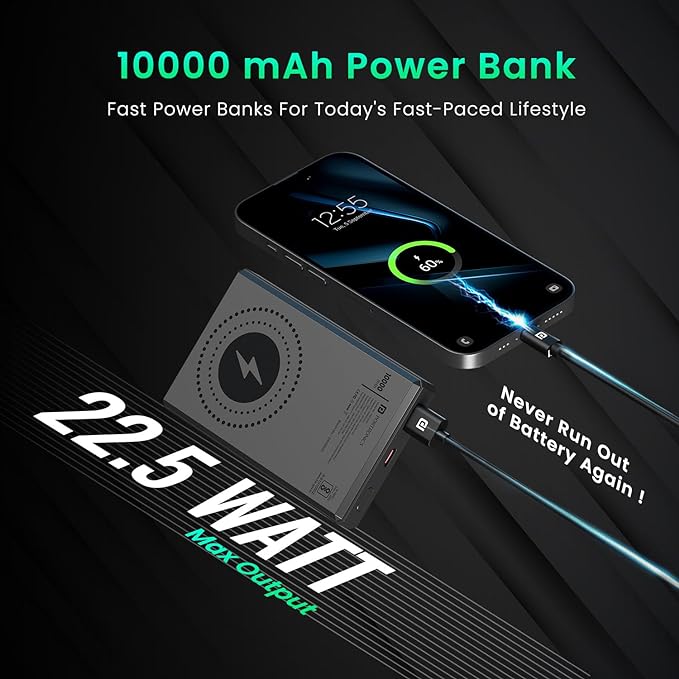 Portronics Luxcell MagClick 10k 10000 mAh 15W Magnetic Wireless Fast Charging Power Bank Premium Finish, 22.5 Wired Output - 2