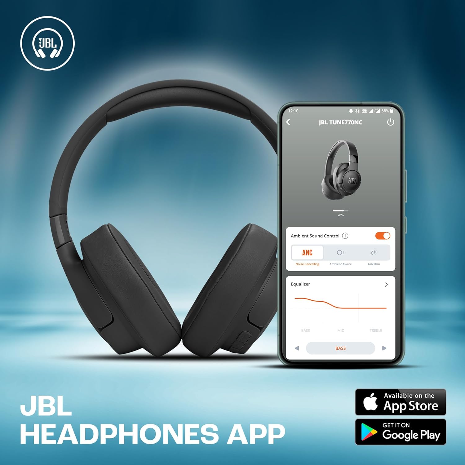 JBL Tune 770NC Wireless Over Ear ANC Headphones with Mic, Upto 70 Hrs Playtime, Speedcharge, Google Fast Pair, Dual Pairing, BT 5.3 LE Audio, Customize on Headphones App - 1