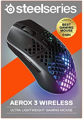 SteelSeries Aerox 3 Wireless - Super Light Gaming Mouse - 18,000 CPI TrueMove Air Optical Sensor - UWater Resistant Design - 200 Hour Battery Life, Black - 3