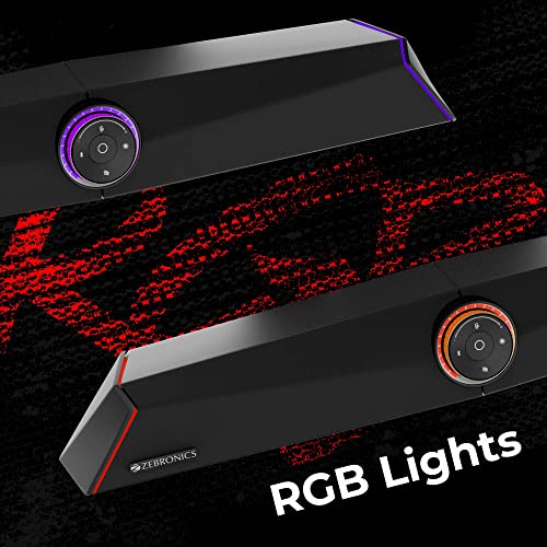 ZEBRONICS Zeb-Sonic BAR 100 Premium Gaming Soundbar with Subwoofer, Total 120W RMS, RGB LED, HDMI ARC, BT v5.0, AUX, Type C + Dual 3.5mm Audio Ports, - 1