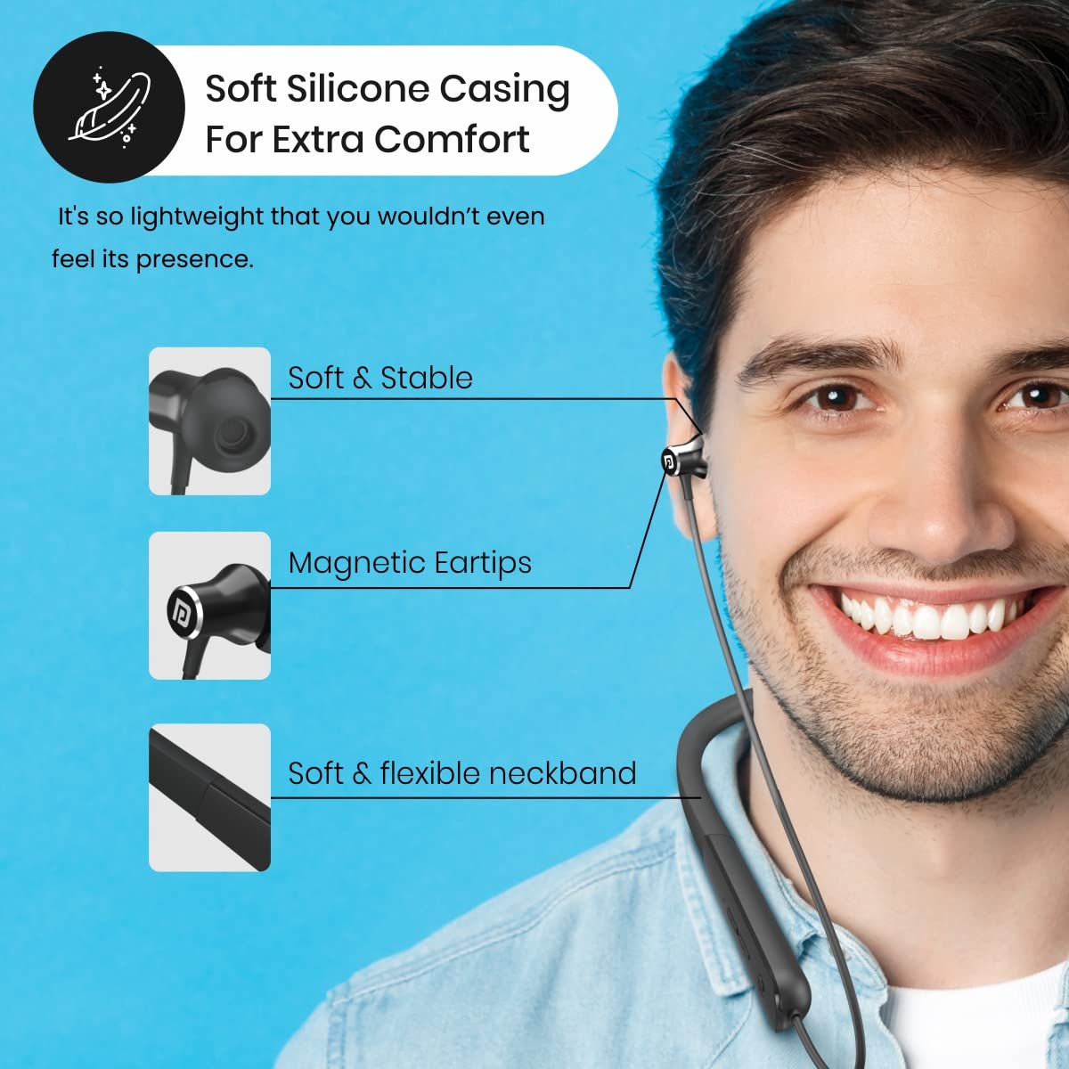 Portronics Harmonics X1 in-Ear Wireless Bluetooth 5.0 Sports Headset with Powerful Audio Output, 15 Hrs Playtime, with Mic, Magnetic Earbuds, Type C C Total - 3