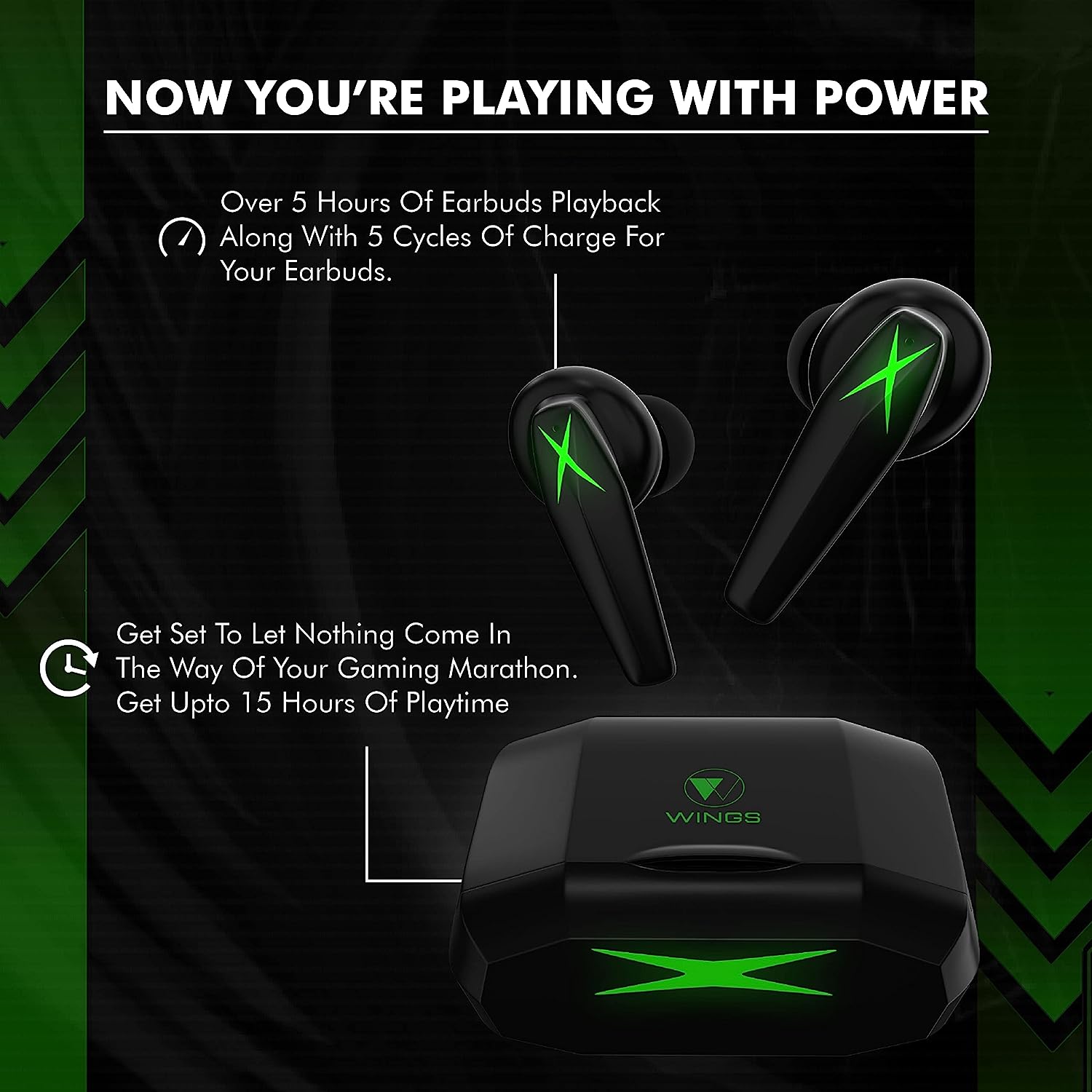 Wings Hawk True Wireless in Ear Earbuds, 65ms Low Latency, RGB LED-X Battery Indicatory, BT 5.0 with Mic MEMS for High Call Quality, IPX5 Sweat Resist - 1
