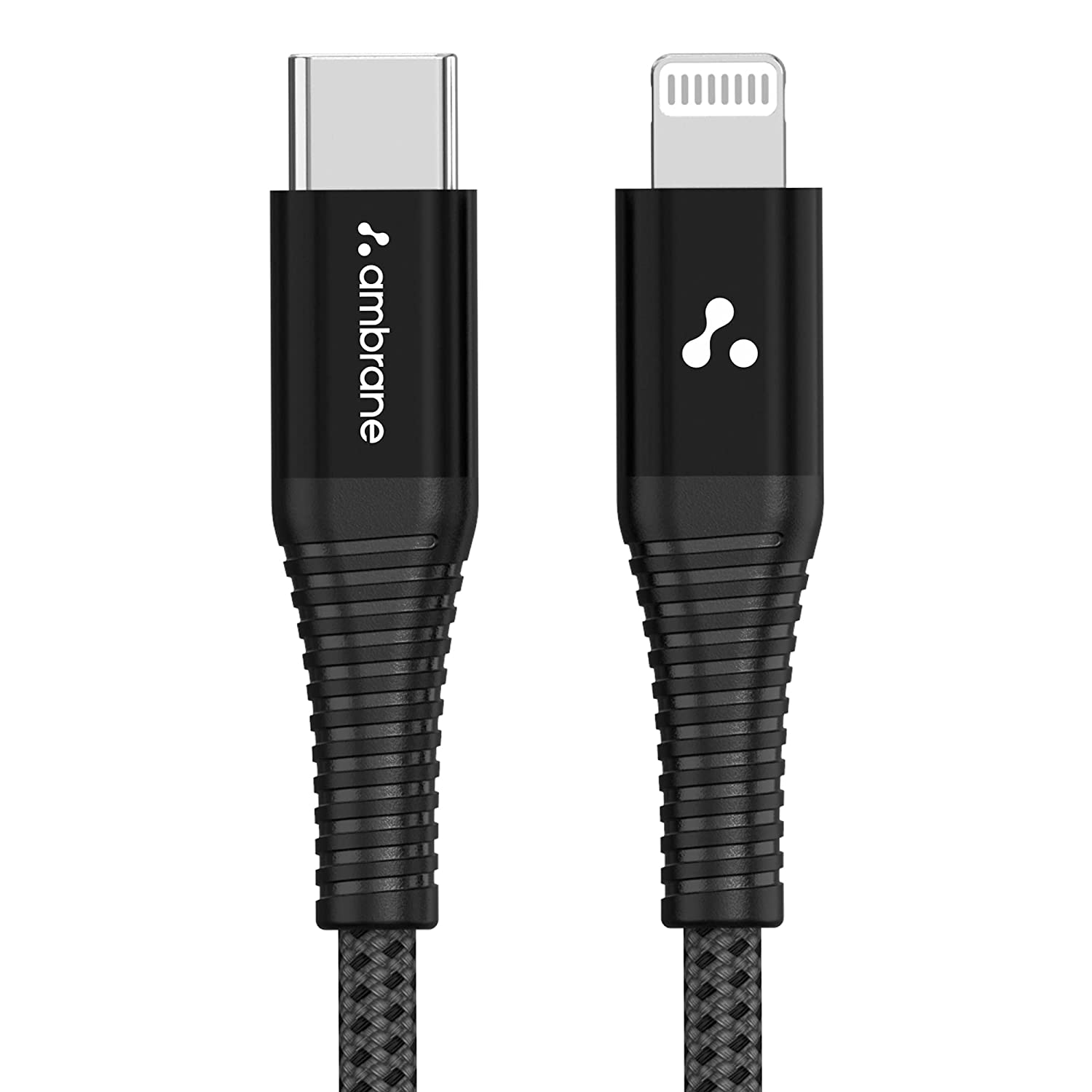 Ambrane Apple MFI Certified Lightning to Type C Cable, Fast Charging for iPhone, Airpods, iPad & other Apple Devices (1 meter, AMC-10 Black) Total - 0