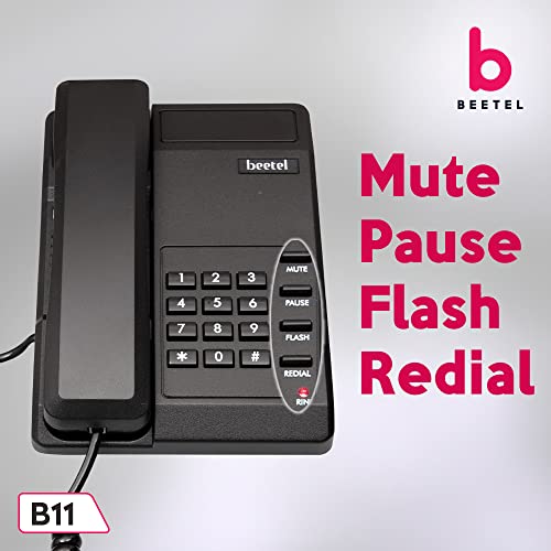 Beetel B11 Corded Landline Phone, Ringer Volume Control, LED for Ring Indication, Wall/Desk Mountable, Classic Design,Clear Call Quality,Mute/Pause/Fl - 4