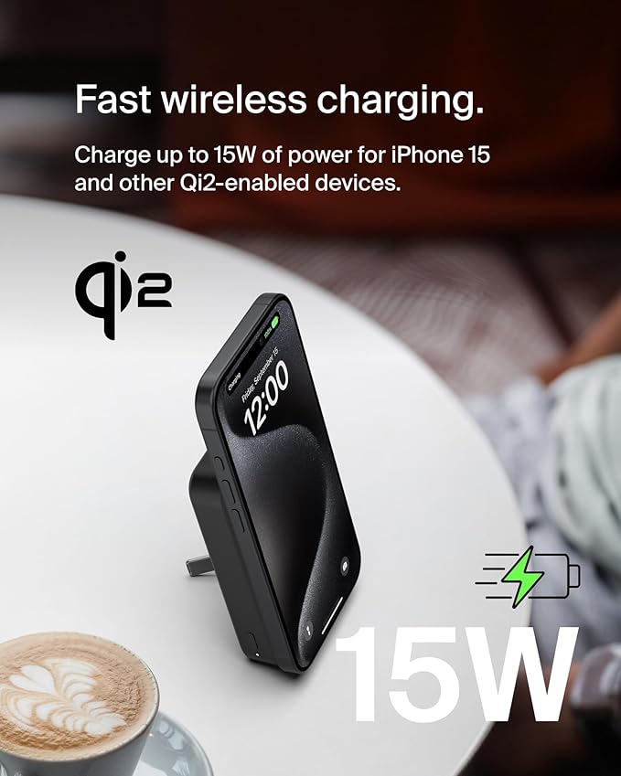 Belkin Wireless Power Bank 10000 mAH (10K) w/ Qi2, MagSafe Compatible + Built-in Pop-up Kickstand - 2