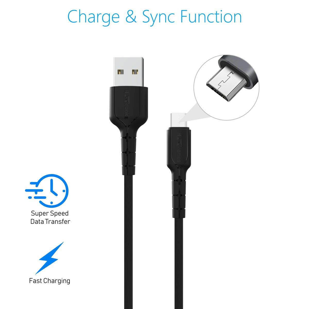 Portronics Konnect core 3 Charge & Sync Function 1.2M Micro USB Cable - 2