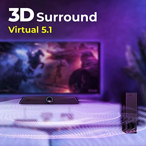 ZEBRONICS Zeb-Sonic BAR 100 Premium Gaming Soundbar with Subwoofer, Total 120W RMS, RGB LED, HDMI ARC, BT v5.0, AUX, Type C + Dual 3.5mm Audio Ports, - 3