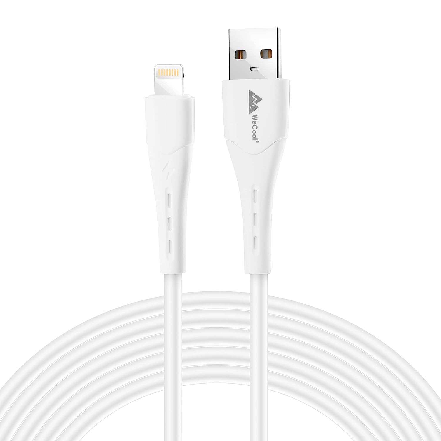 Wecool Soft PVC Fast Charging 8 pin Charging Cable Compatible for iPhone, Both Charing and Data Sync Functions, Certitified Lightning White Cable, 1 M Total - 0