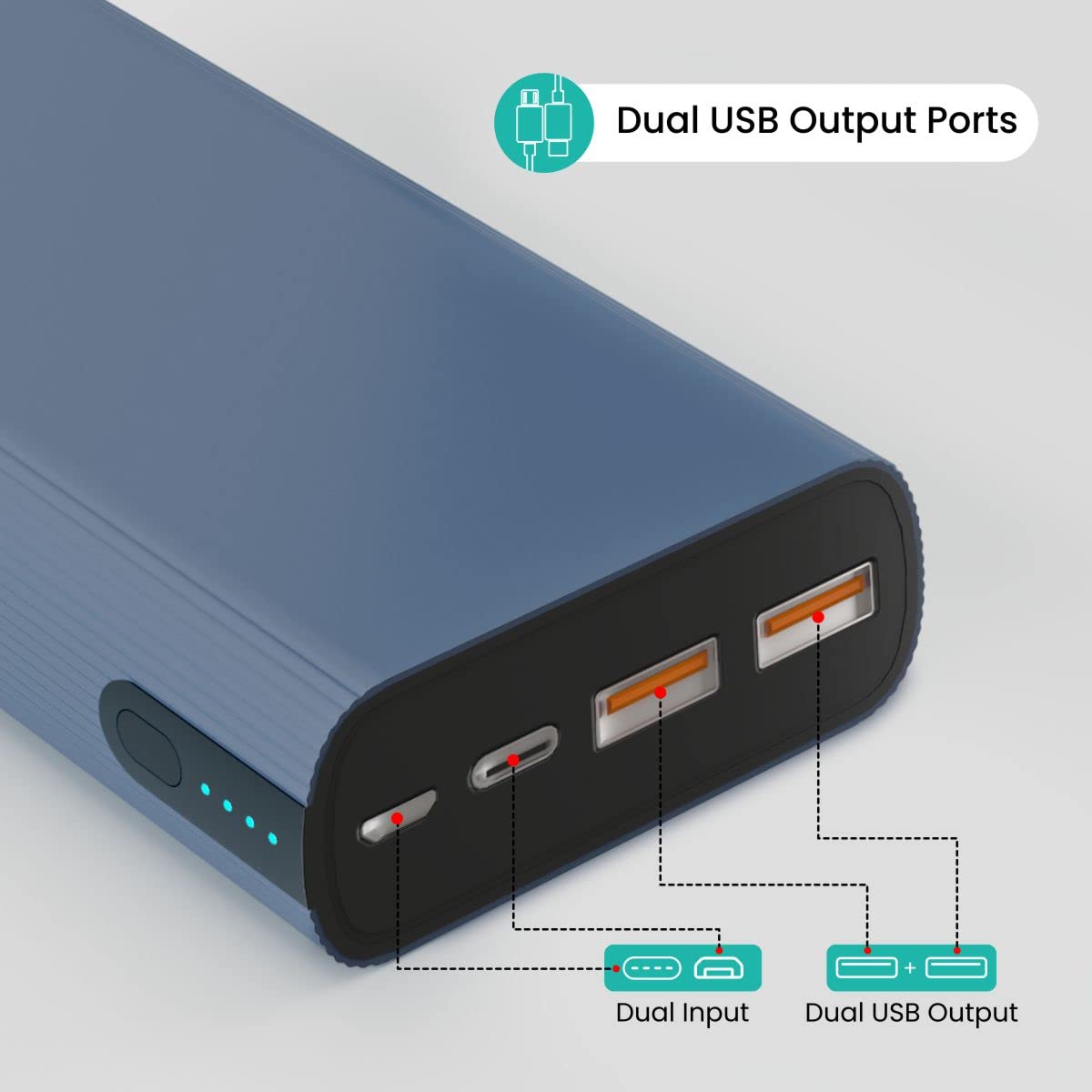 Portronics Power 45 20000mAh Power Bank for Laptop/Mobile with 45W Fast Charging, Dual Input(Type C + Micro USB) & Triple Output(2USB + 1 Type C) with Total - 2