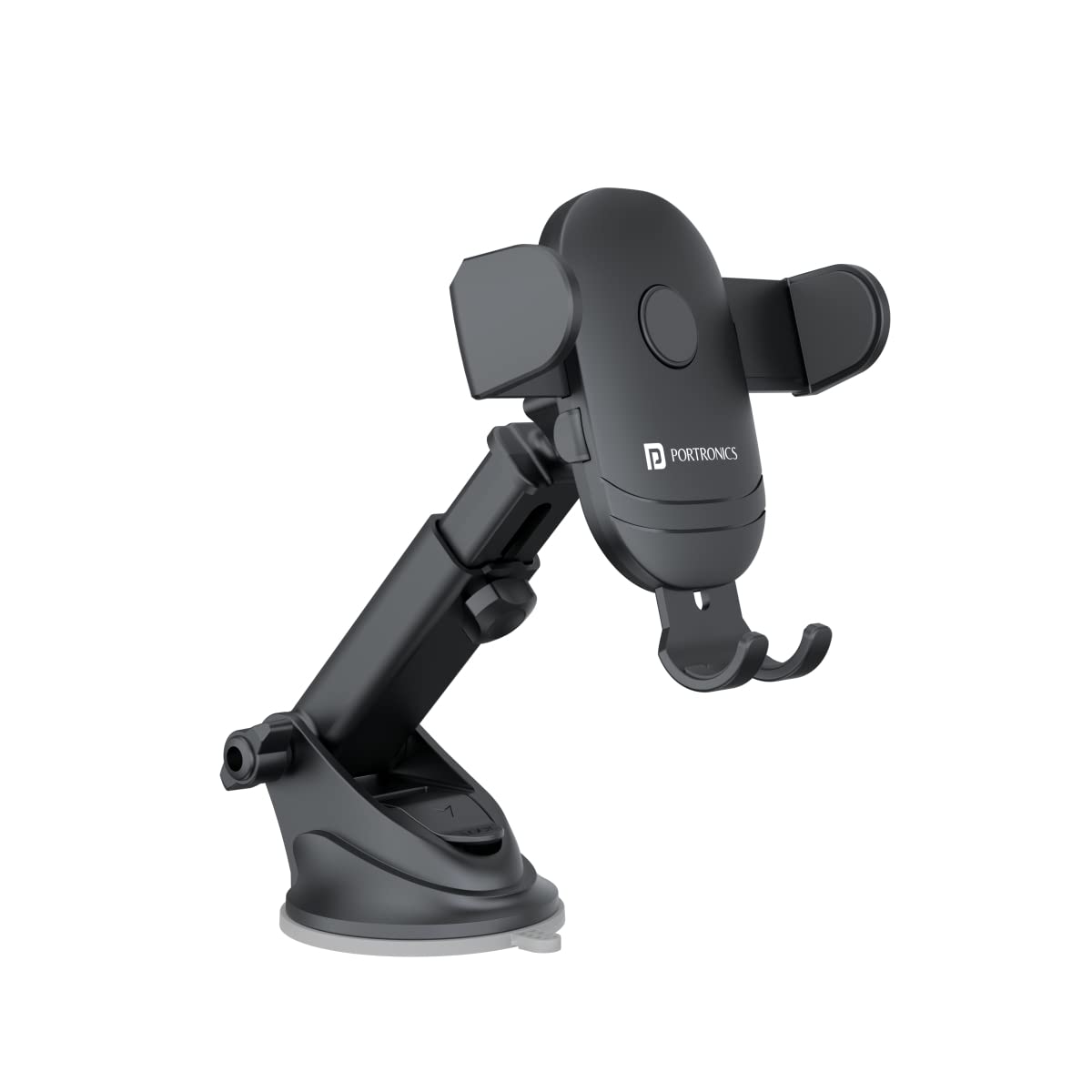 Portronics Clamp M2 Adjustable Car Mobile Phone Holder Stand, 360? Rotational, Strong Suction Cup, Compatible with 4 to 6 inch Devices(Black) - 0