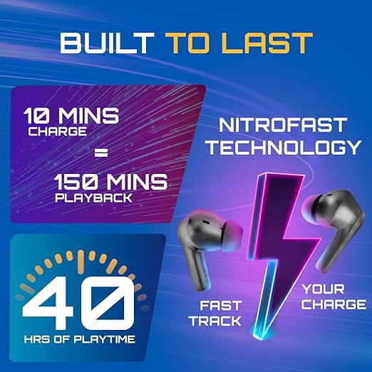 Fastrack Fpods(New Launch) FS100 Bluetooth TWS in-Ear Earbuds with 40 Hrs Playtime |BT V5.3|10mm Extra Deep Bass Drivers|Quad Mic ENC - 3