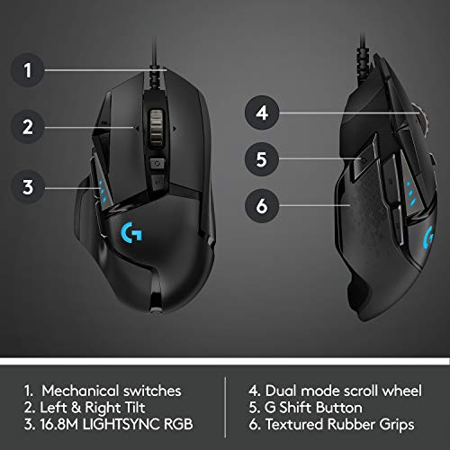 Logitech G502 Hero High Performance Wired Gaming Mouse, Hero 25K Sensor, 25,600 DPI, RGB, Adjustable Weights, 11 Programmable Buttons, On-Board Memory - 2