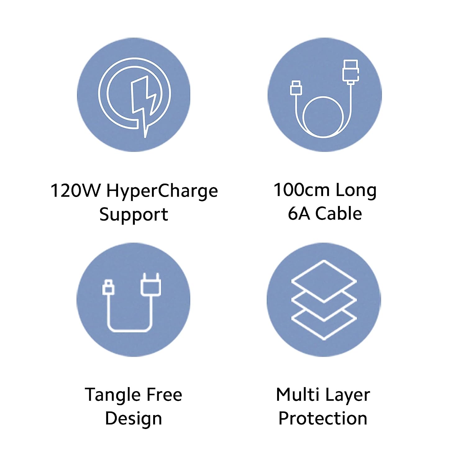 MI Xiao Usb Type C Hypercharge Cable 6A 100Cm Sturdy And Durable Black Supports 120W Hypercharging, Compatible With Smartphone, Hreadphone, Laptop - 2