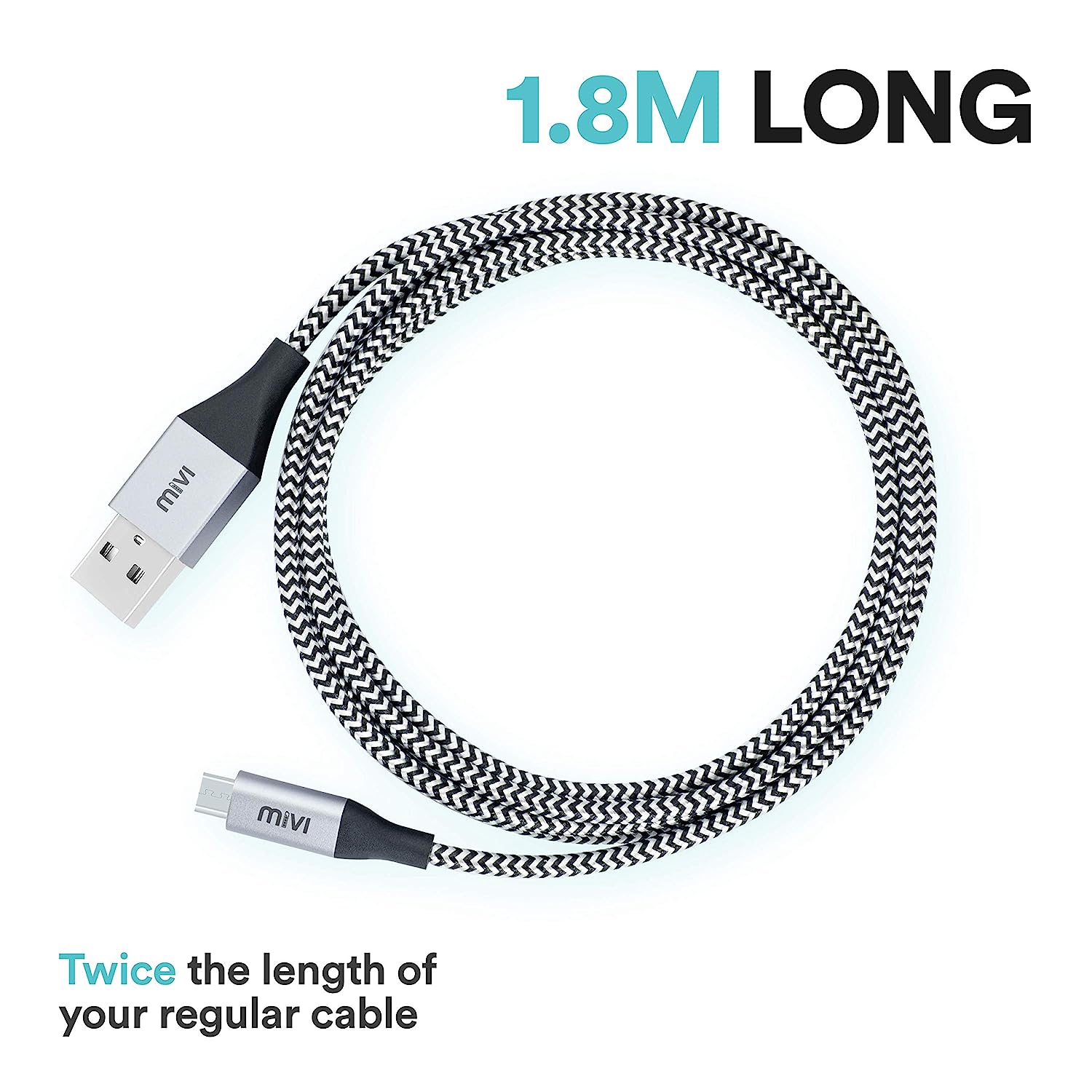 mivi Micro USB 6 Feet Cable with Khali Tough Bullet Proof Material (Black) Total - 3