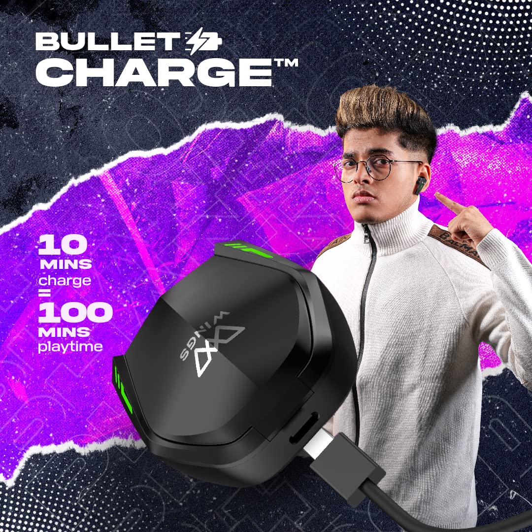 Wings Phantom 800 Best Low Latency 40ms Earbuds, Bluetooth Wireless Headphones, Gaming Case, LED Lights, 50 Hours Playtime, in-Ear Airpods with Mic, T - 3