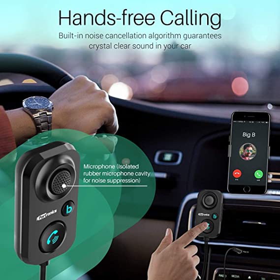 Portronics AUTO 12 in-Car Bluetooth Receiver for Handsfree Calling, Music System, Supports All Smartphones (Black) - 1