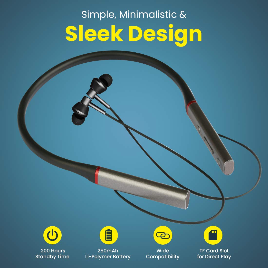 pTron Tangent Plus Magnetic in-Ear Wireless Bluetooth 5.0 Headphones, 15hrs Playback with Deep Bass, TF Player/Selfie Feature, IPX4 Water/Sweat Resist Total - 3