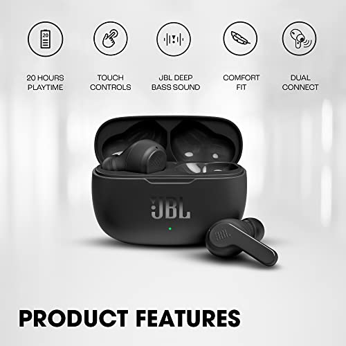 JBL Wave 200 TWS, True Wireless Earbuds with Mic, 20 Hours Playtime, JBL Deep Bass Sound, use Single Earbud or Both, Bluetooth 5.0, Type C & Voice Ass - 1