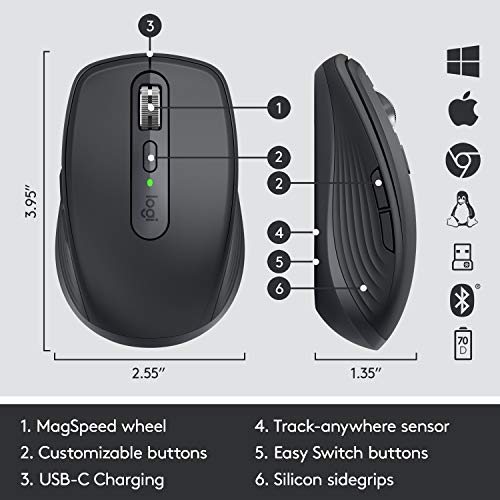 Logitech MX Anywhere 3 Compact Performance Mouse ? Wireless, Magnetic Scrolling, Ergonomic, 4000DPI Sensor, Custom Buttons, USB-C, Bluetooth, Apple Ma - 3