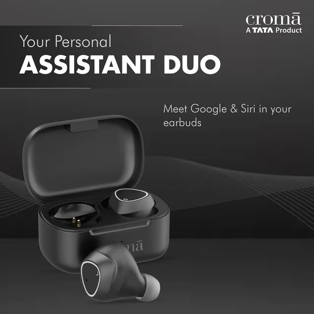 Croma TWS Earbuds with Noise Isolation (Sweat Resistant, 15 Hours Playback, Black) - 0