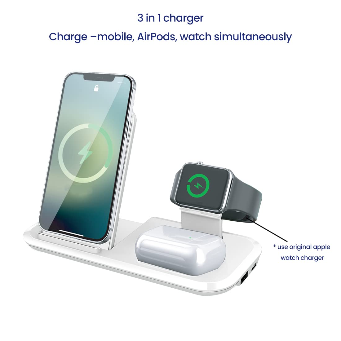 Stuffcool WC810 3-in-1 Wireless Charging Station for iPhones/samsungs, Apple Watch & airpods( - 1