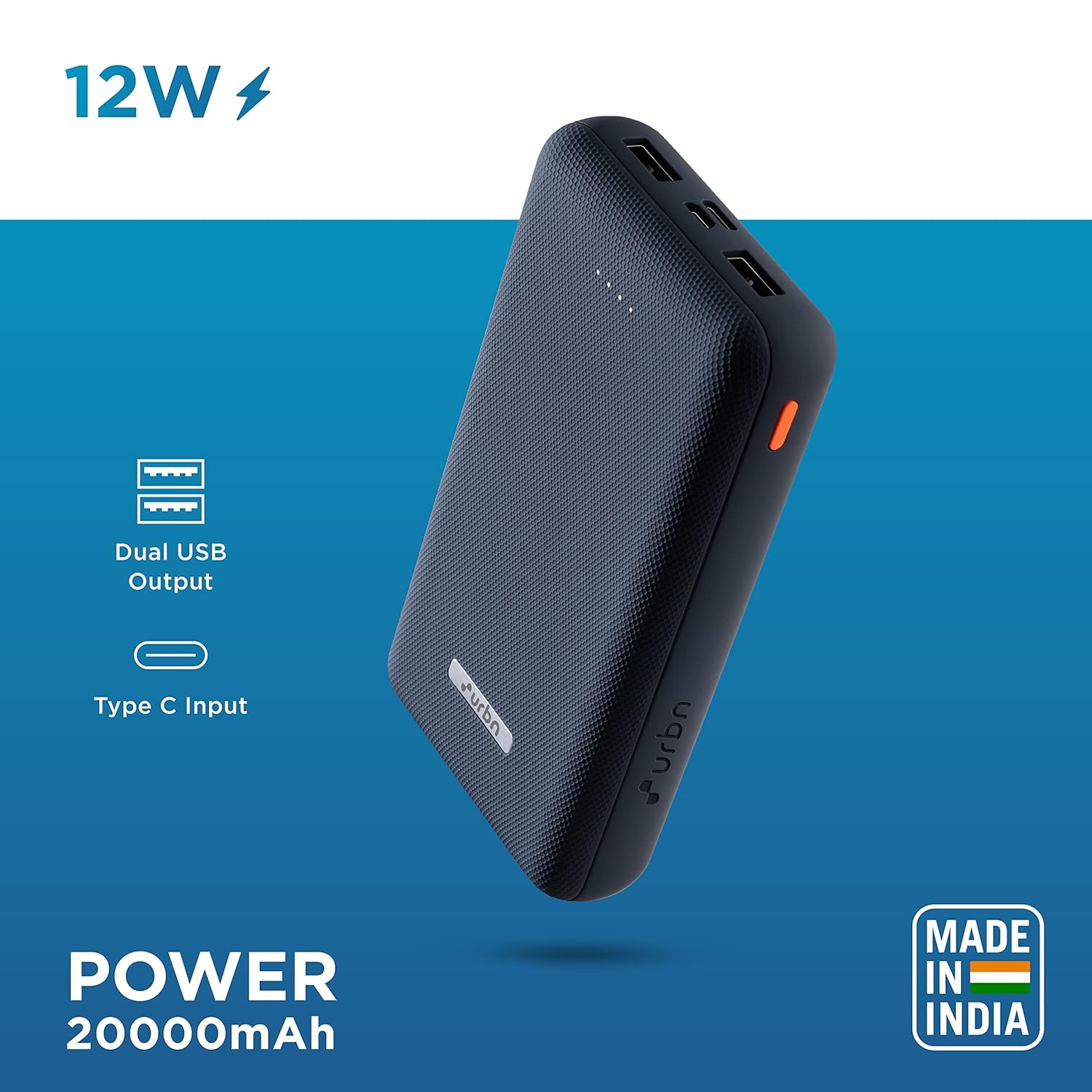 URBN 20000 mAh Li-Polymer Ultra Compact Power Bank | 12W Fast Charge - 1