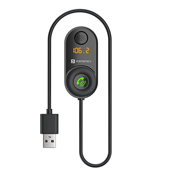 Portronics AUTO 17 in-Car Bluetooth Receiver for Handsfree Calling, Music System, Supports All Smartphones (Black) - 0
