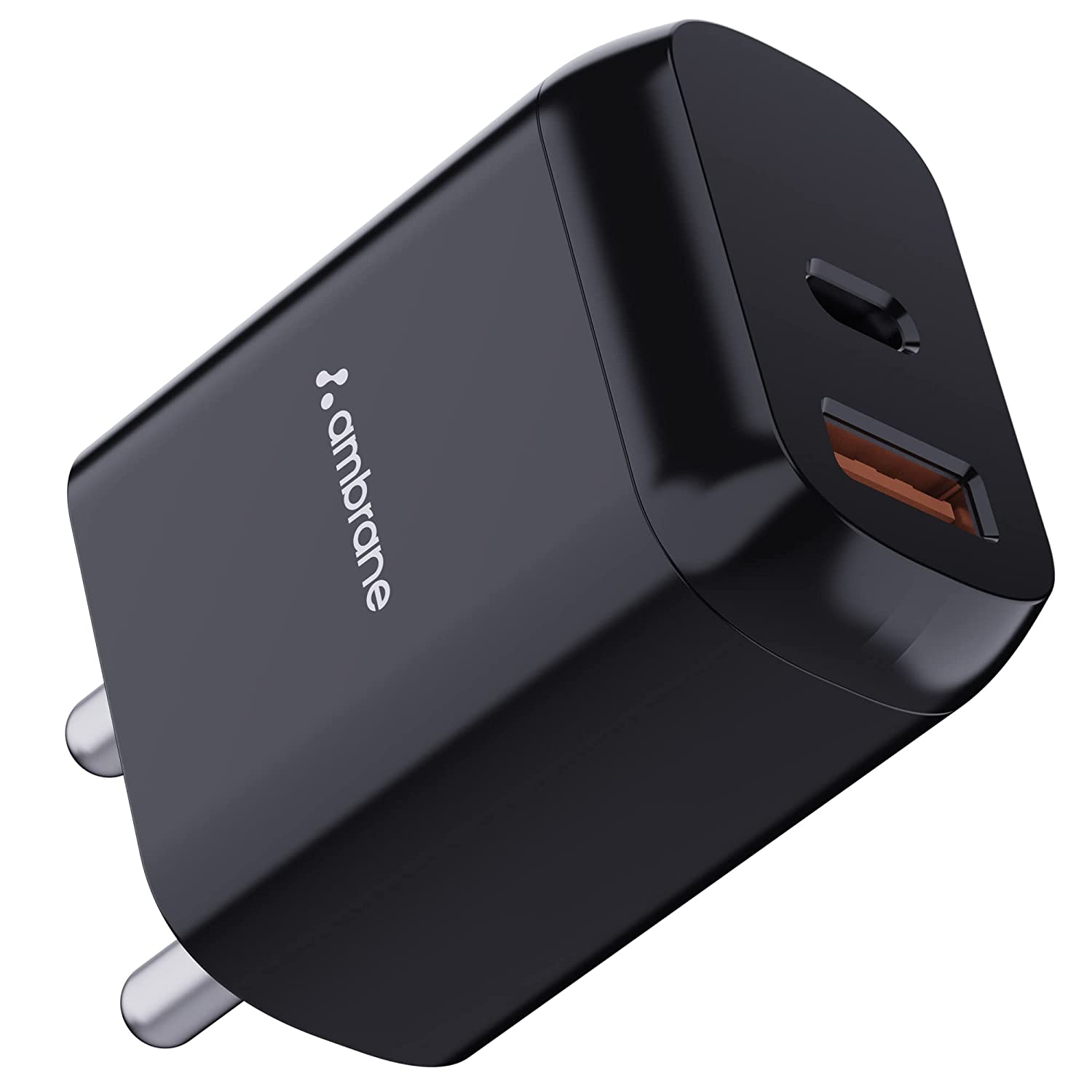 Ambrane 30W USB Boosted Speed Dual Output Port gan Charger with QC & PD Technology, Made in India, Multiple Layers of Protection, iPhone & Android Co Total - 0