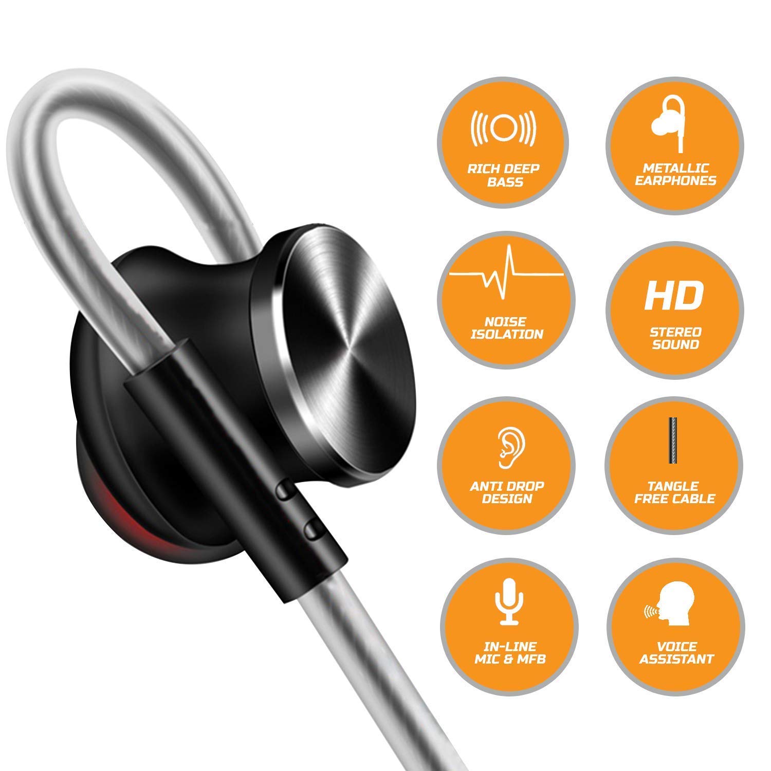 Wecool Mr.Bass Snug Fit Metallic C Type Wired in Ear Earphones with Mic and Volume Controller, High Bass for Mobile, with Free Carry Case (Type c, Bla Total - 1