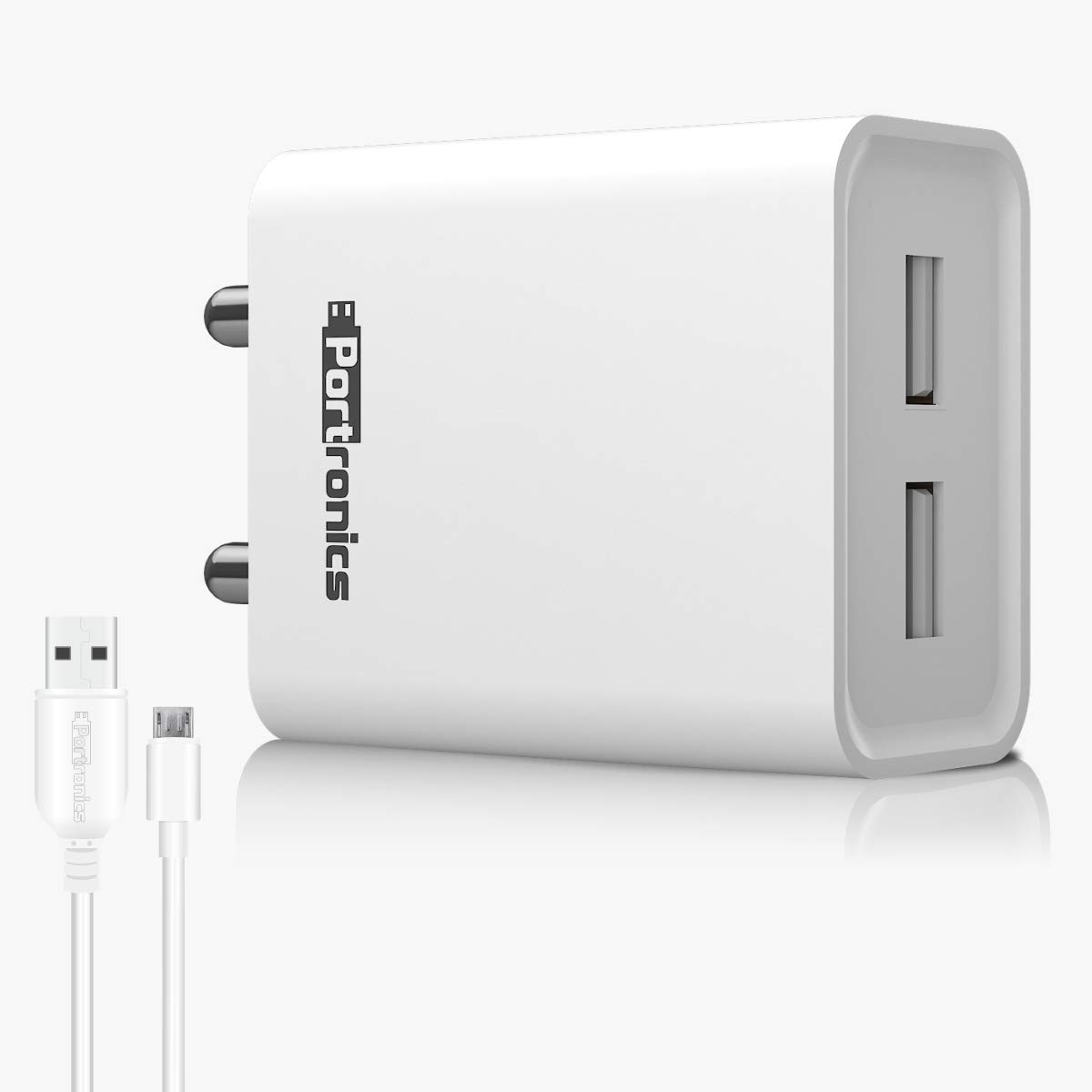Portronics Adapto 66 POR-1066 2.4A Dual USB Ports Charging Adapter with 1M Micro USB Cable (White) Total - 0